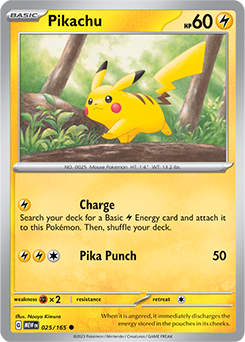 Carta Pikachu 025/165, Scarlet & Violet 151, em inglês